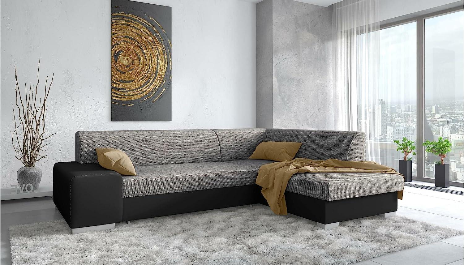 Stylefy Panaro Ecksofa Kunstleder MADRYT Strukturstoff BERLIN Schwarz Dunkelgrau Rechts ohne Bild 1