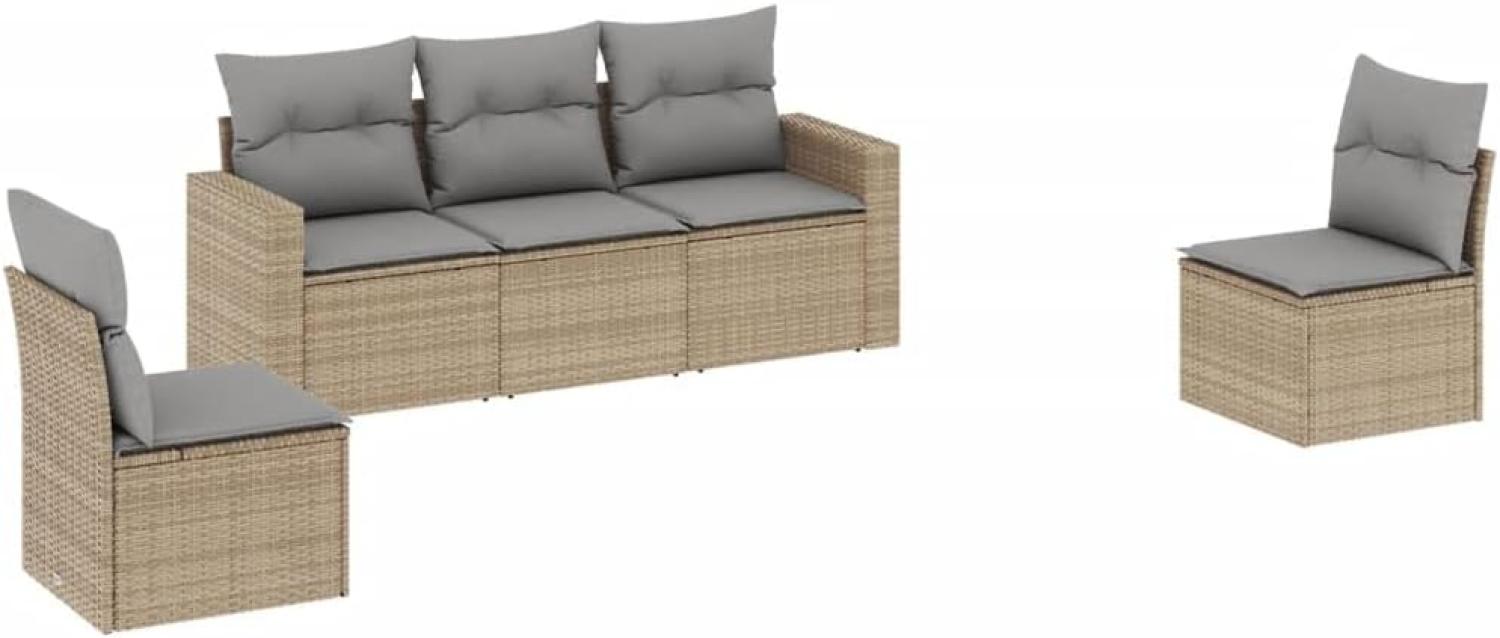 vidaXL 5-tlg. Garten-Sofagarnitur mit Kissen Beige Poly Rattan 3251126 Bild 1