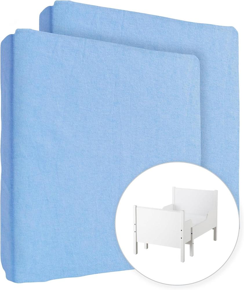 2X Jersey 100% Baumwolle Spannbettlaken für 130x80cm Ausziehbare Kleinkind Baby Kinderbett Bett Matratze (Blau) Bild 1