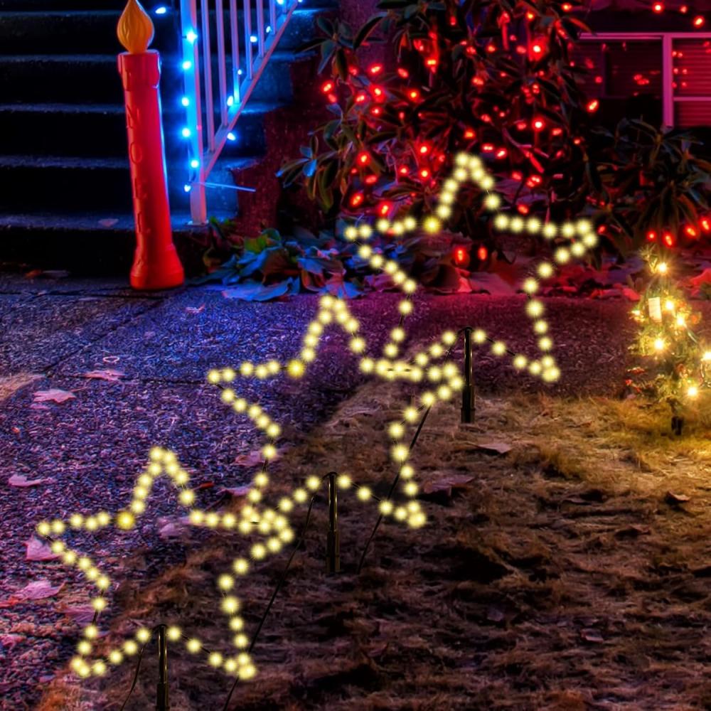 SALCAR 2m Weihnachtsbeleuchtung Außen, 3er 45cm 150LED Stern Weihnachtsdeko Garten, Außenbeleuchtung Stableuchte mit Erdspieß, Schwarze Sterne, Warmweiß Bild 1