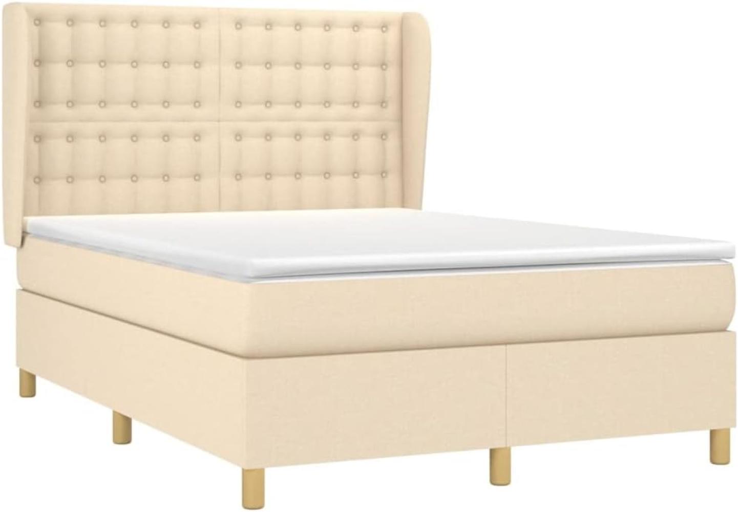 vidaXL Boxspringbett mit Matratze Creme 140x190 cm Stoff 3128842 Bild 1