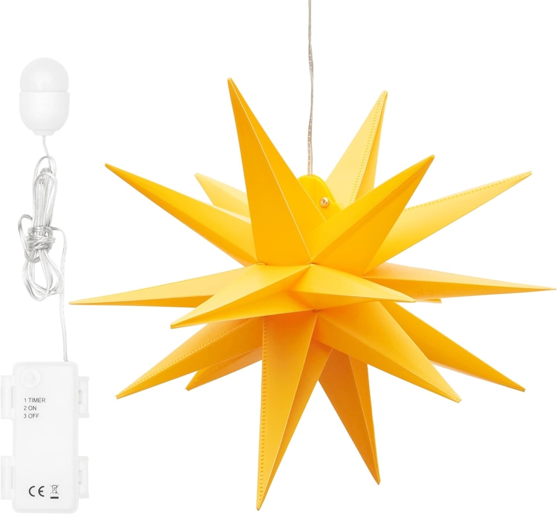 Bonetti 3D Leuchtstern inkl. warm-weißer LED Beleuchtung | für Innen und Außen geeignet | hängend | 100 cm Zuleitung (rot, ca. Ø 25 cm (batteriebetrieben)) Bild 1