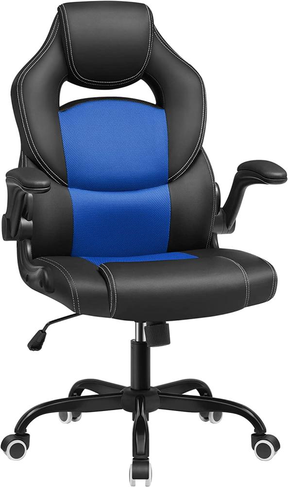 Songmics Gaming-Stuhl, Bürostuhl, Racingstuhl, Computerstuhl, Ergonomischer Stuhl, mit Kopfstütze und Armlehnen, für Büro zu Hause, Schlafzimmer, Schwarz und Blau OBG059Q01 62x72 x (111,5-121) cm Bild 1