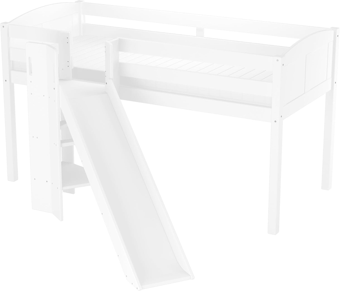 Schönes Spielbett für Kinder mit Rutsche 90x200 Kiefer weiß V-60.21W-09Rollrost und Matratze inkl. Bild 1