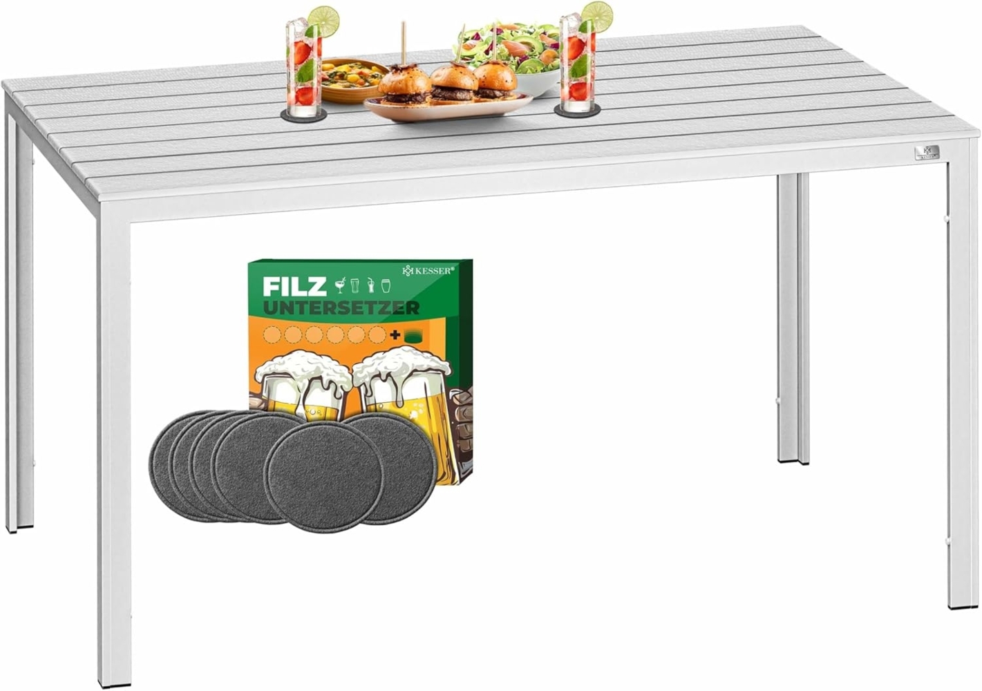 KESSER® Gartentisch 156x78 cm für bis 6 Personen Esstisch Wetterfest & UV-Beständig | Pulverbeschichteter Stahl Tisch Holz-Design mit 6 Filz-Untersetzer für Garten & Terrasse | pflegeleicht & langlebig Bild 1