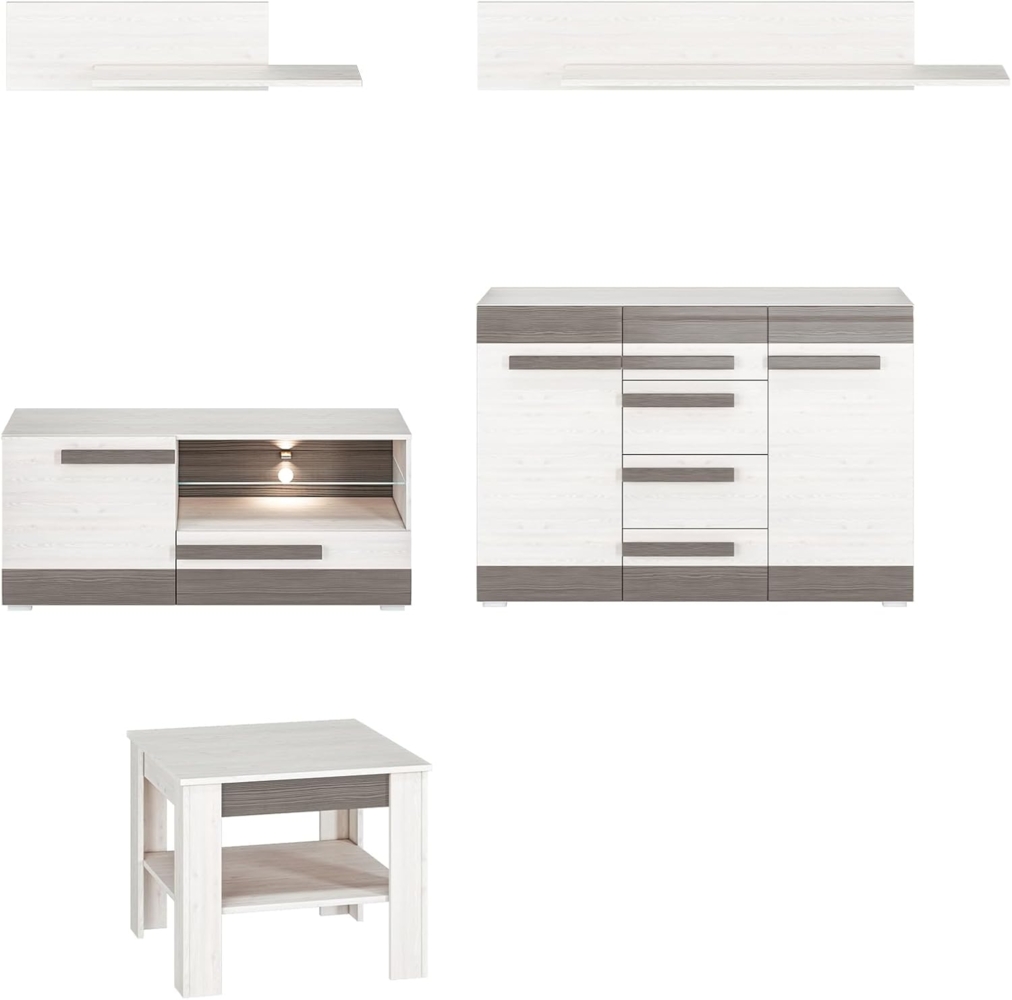 Wohnzimmer-Set "Blanco" Wohnwand 5-teilig Pinie weiß grau MDF Bild 1