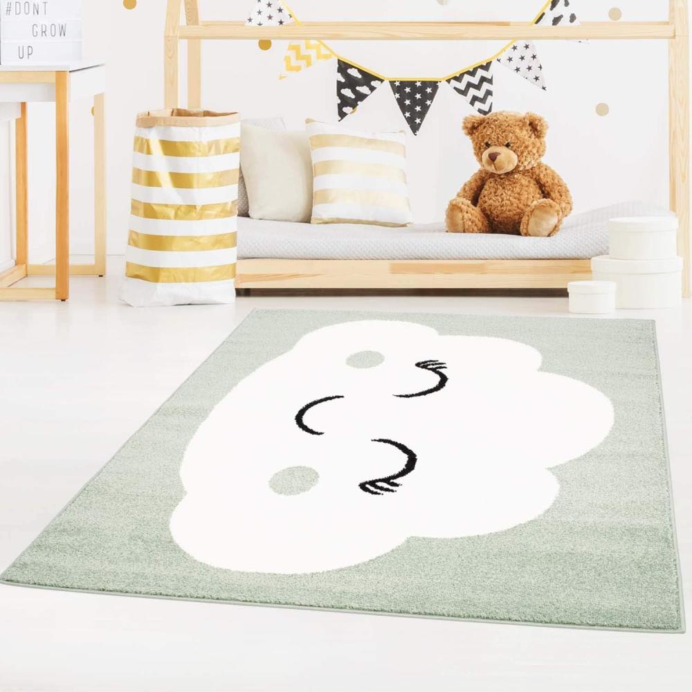 carpet city Kinderteppich Bubble Kids Flachflor mit Wolken-Motiv in Mint-Grün für Kinderzimmer; Größe: 120x160 cm Bild 1