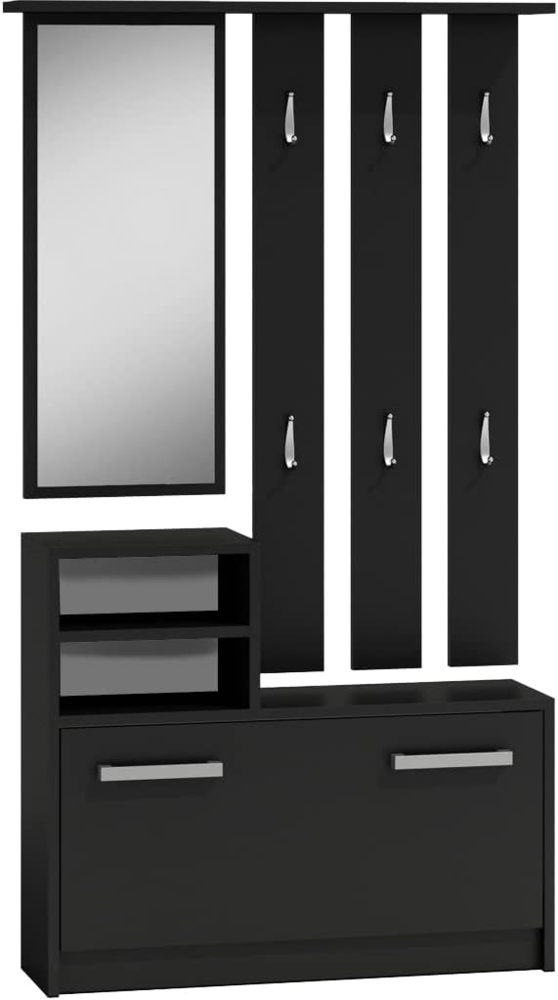 Oggi iRun Flurgarderobe mit Spiegel 85x160x24cm Kleiderbügel Schuhschrank Schrank aus 16mm Schichtstoffplatte Modisches Design Minimalistisch Modern Schwarz Bild 1