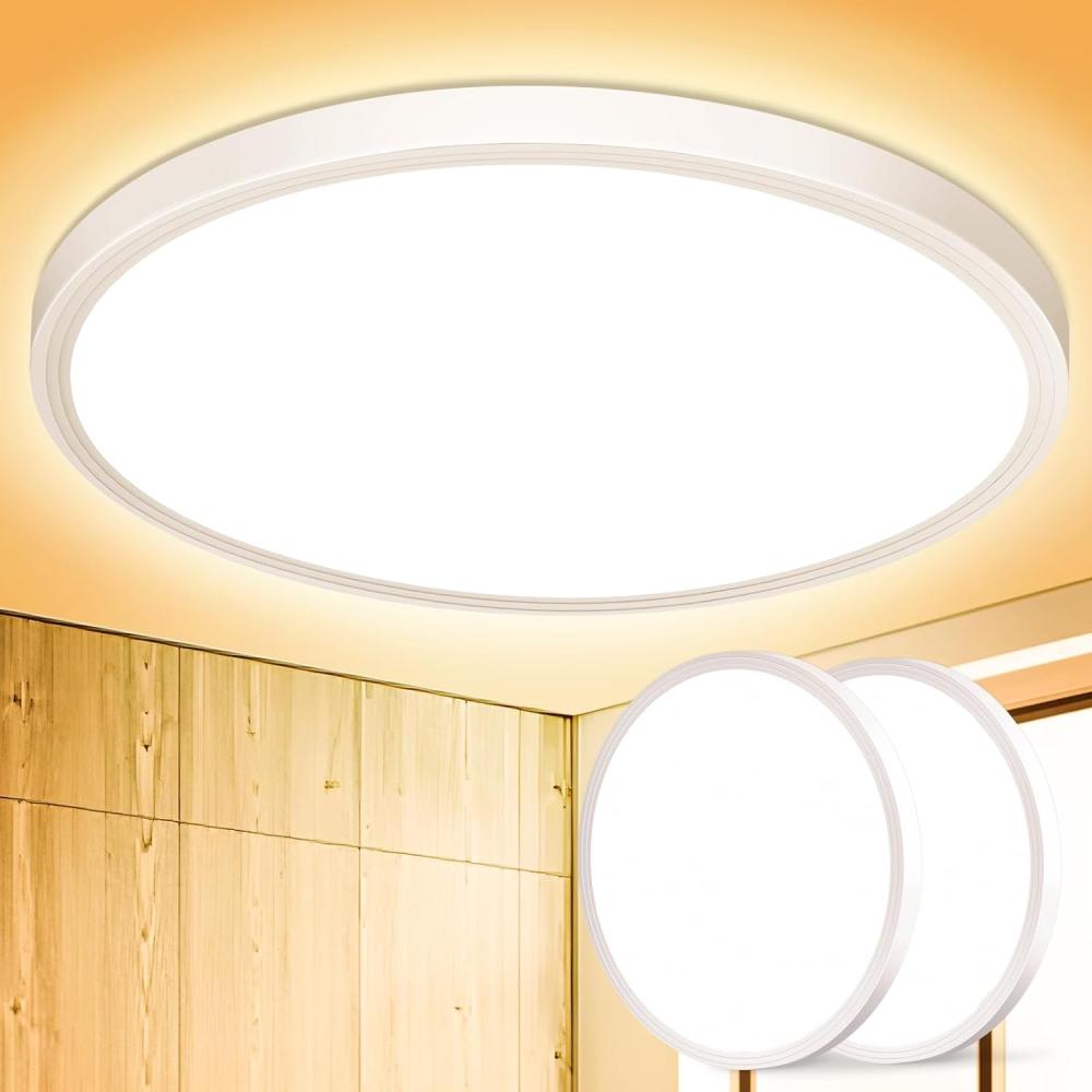 LED Deckenleuchte Flach Rund Deckenlampe - Modern Warmweiß 18W 3000K 1600LM IP44 Wasserfest Badezimmer Lampe, Badlampe Decke Küchenlampe für Bad Flur Schlafzimmer Balkon Treppe Keller 2 Stück 22CM Bild 1