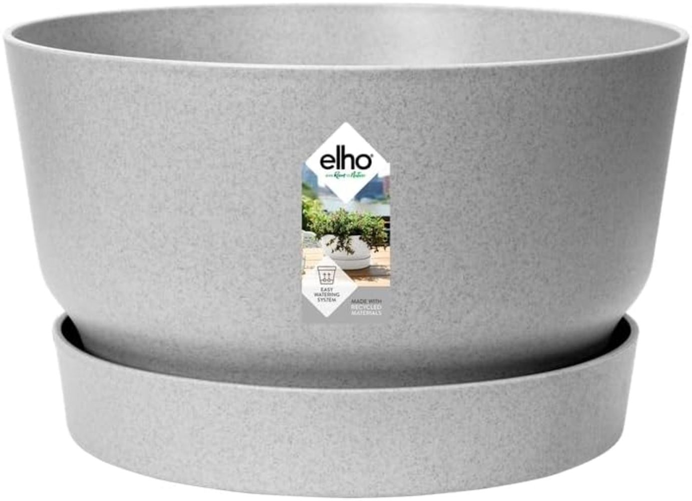 elho Greenville Schale 33 - Blumentopf für Außen - 100% recyceltem Plastik - Ø 32.5 x H 19.4 cm - Grau/Living Beton Bild 1