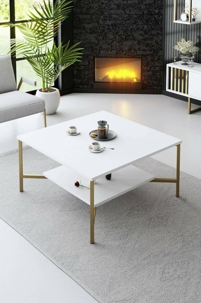 Dmora Couchtisch Alshain 80 x 80 x 40h cm Weiß EIN Fach Bild 1