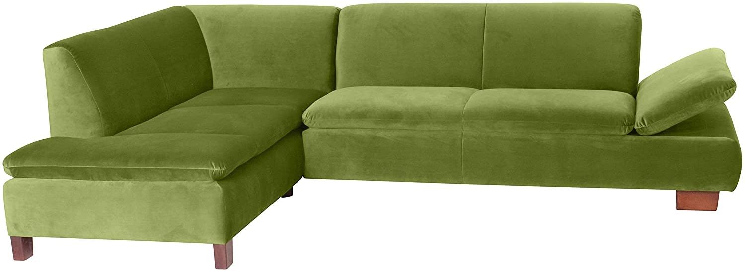 Terrence Ecksofa Samtvelours Olive Buche Nussbaumfarben Bild 1