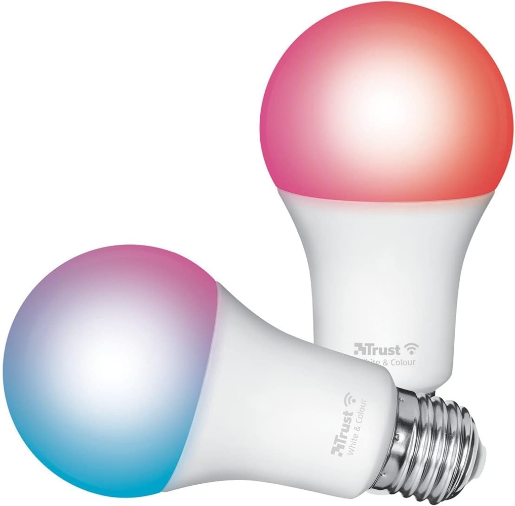 Trust WiFi E27 Smart Lampe, Farbwechsel E27 LED Birne, Leuchtmittel für Alexa und Google Home, Kein Hub Erforderlich, 2.4GHz Glühbirne RGB, WI-Fi Lampe, Weiß und Farbig - 2er-Pack Bild 1