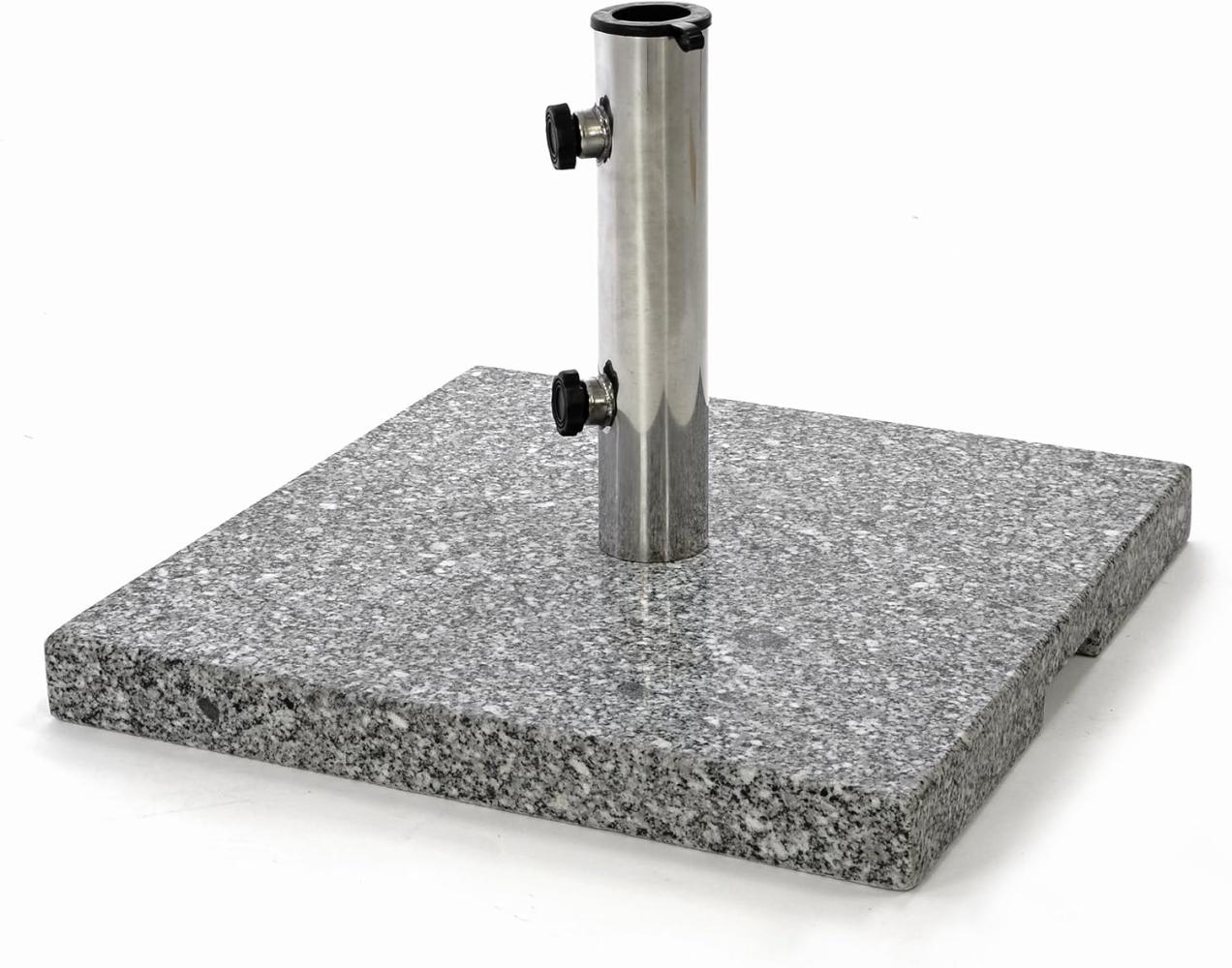 Nexos Sonnenschirmständer 25kg polierter Granit Edelstahl eckig 45 x 45 cm Schirmständer mit Griffmulden und Reduzierringen für Schirme bis 3m Durchmesser geeignet Bild 1