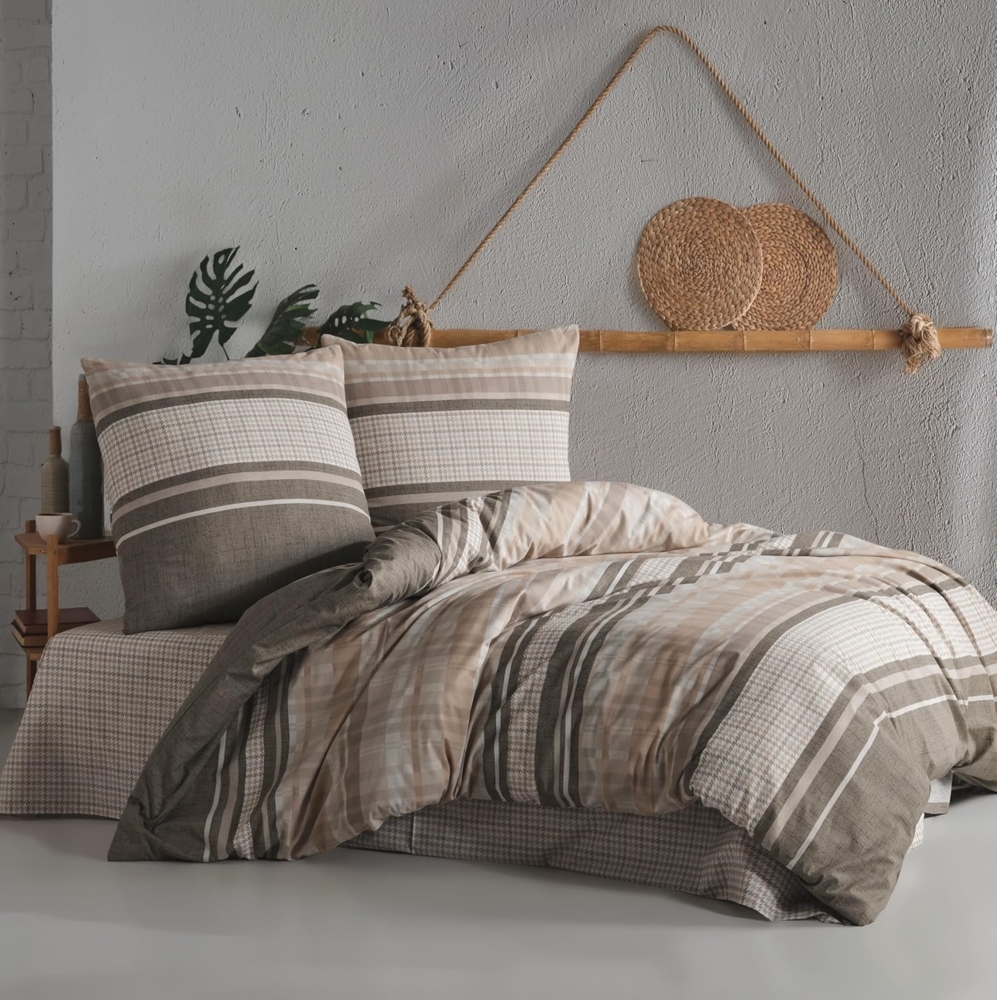 yadetextil Bettwäsche Bettwäsche 200x220 cm. 3 teilig set Modena V1, Renforce, 3 teilig, beige,100% Baumwolle/Renforcé,geometrisch gemustert,Modena V1 Bild 1