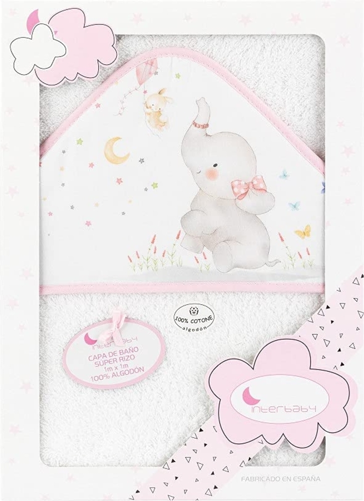 Interbaby 01227-12 Baby Kapuzenbadetuch ELEFANTE, weiss e rosa, Rosa Bild 1