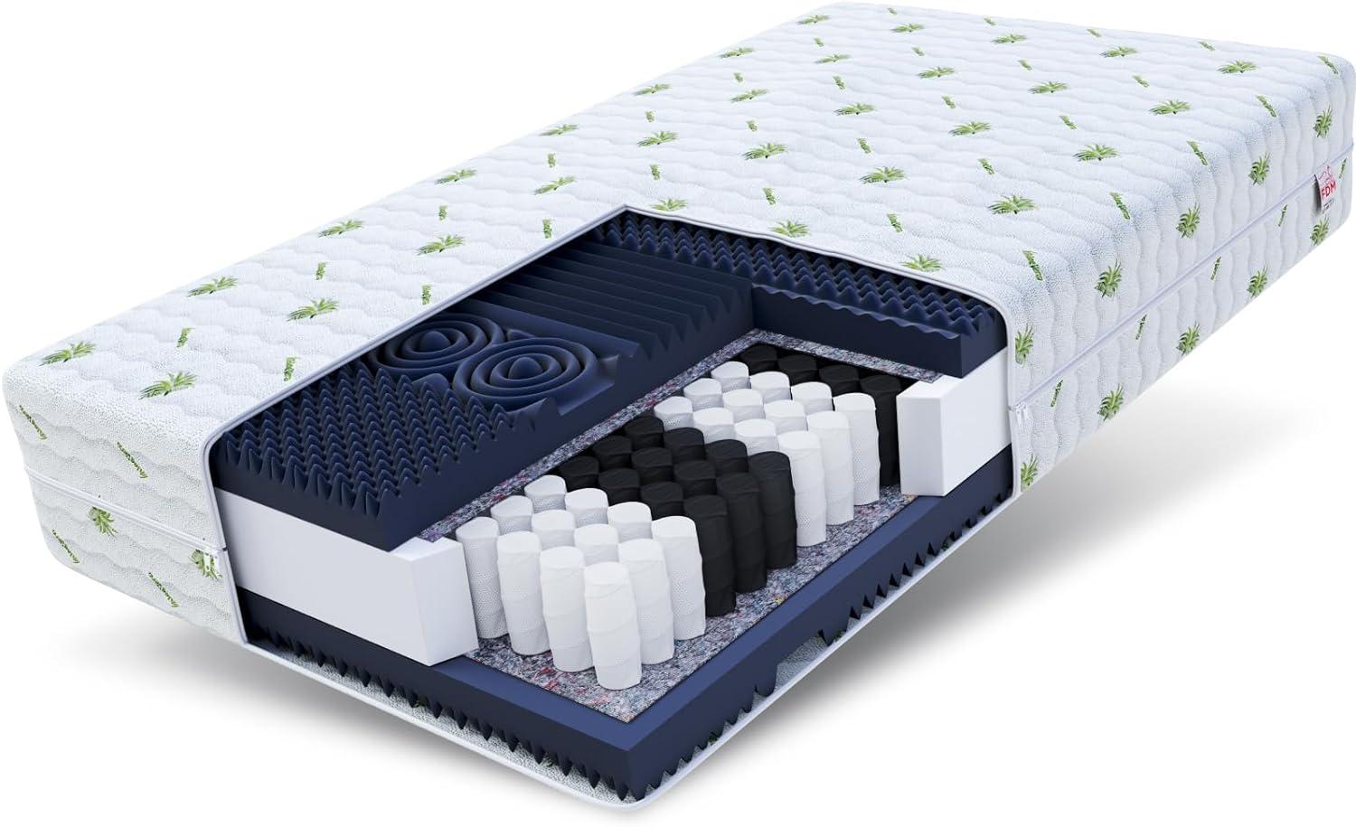 Matratze 100x200 cm Taschenfederkern NOIR 7 Zonen H3 H4 23 cm HR Schaum ALOEVERA Bezug Bild 1