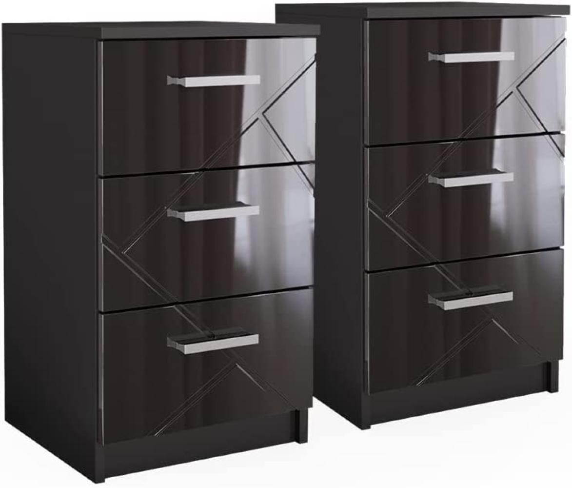 Vicco Nachtkommode Nachttisch Nachtschrank Irma Schwarz Hochglanz 38x66 modern 2er Set Schlafzimmer Schrank Beistellschrank Nachtkonsole Nachttischchen Schrankschublade Schlafzimmermöbel Aufbewahrung Bild 1