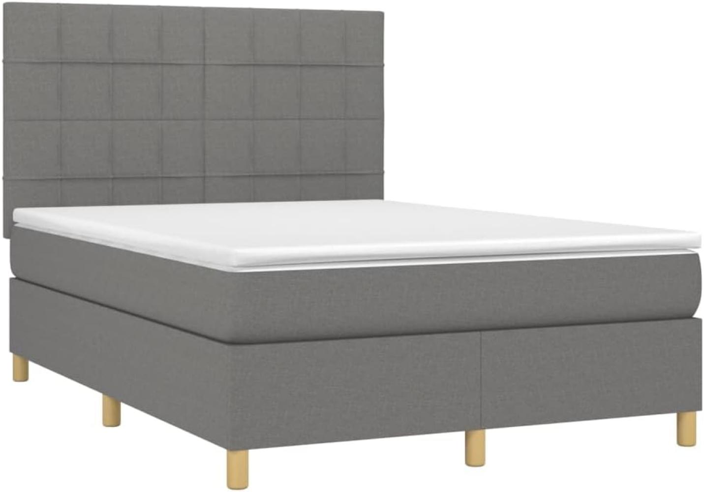 vidaXL Boxspringbett mit Matratze & LED Dunkelgrau 140x200 cm Stoff 3135438 Bild 1