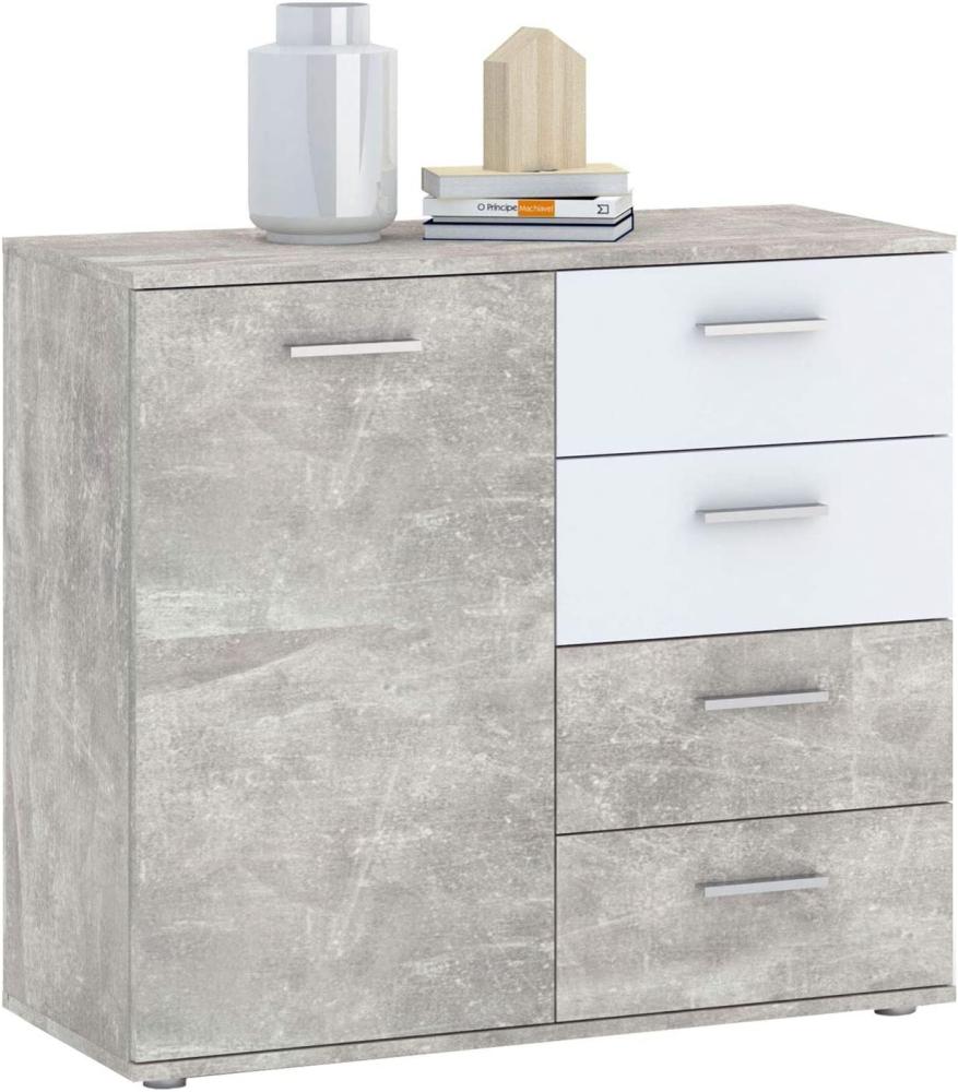 CARO-Möbel Kommode Sideboard Schrank Chicago in Betonoptik/weißl, mit Tür und 4 Schubladen Highboard Bild 1