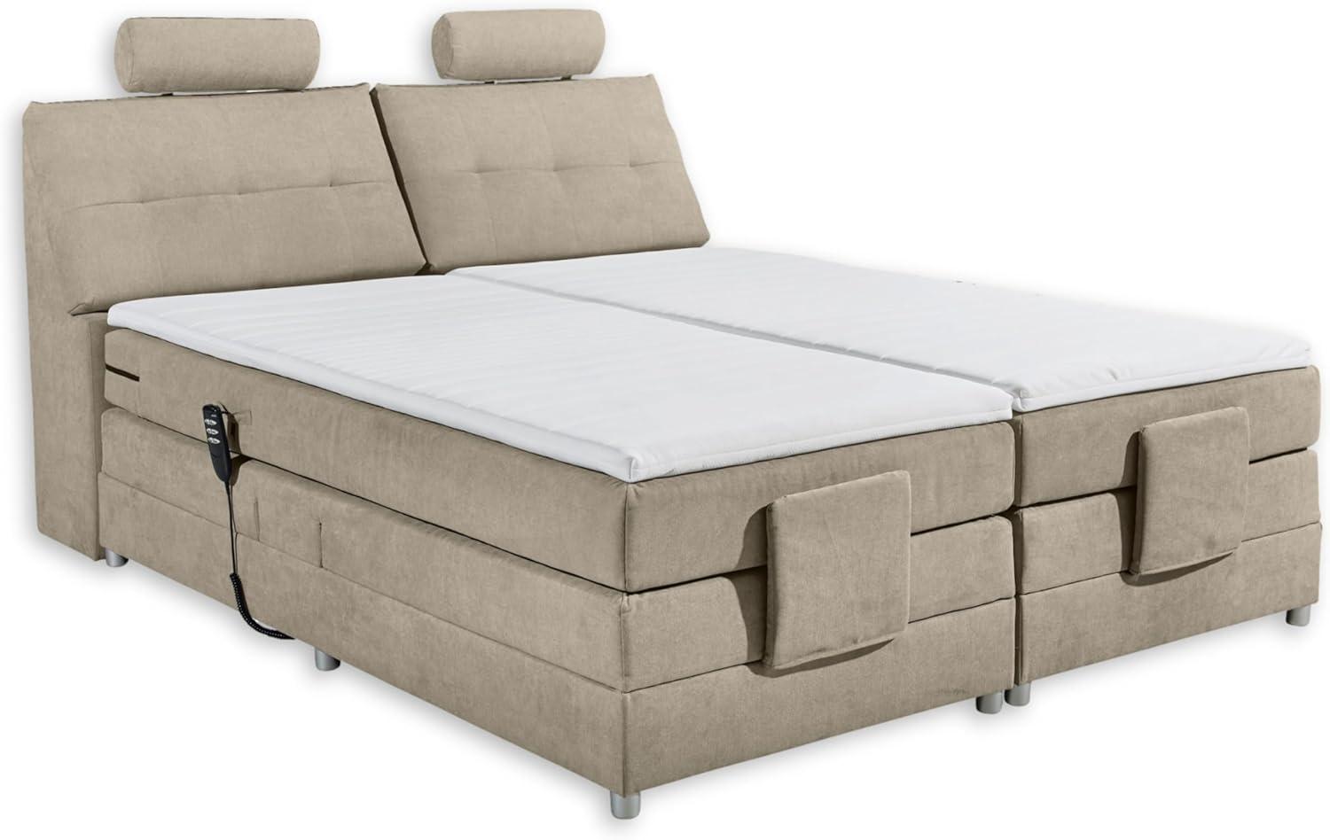 PALERMO 2 Boxspringbett 180x200 elektrisch verstellbar, Sand - Bequemes Doppelbett mit dekorativer Steppung & Komfortschaum Topper - 180 x 127 x 234 cm (B/H/T) Bild 1