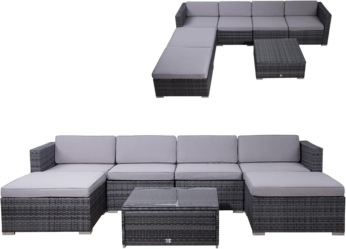 SVITA LUGANO Polyrattan Lounge Rattan Set Couch Sofagarnitur Grau Gartenmöbel Bild 1
