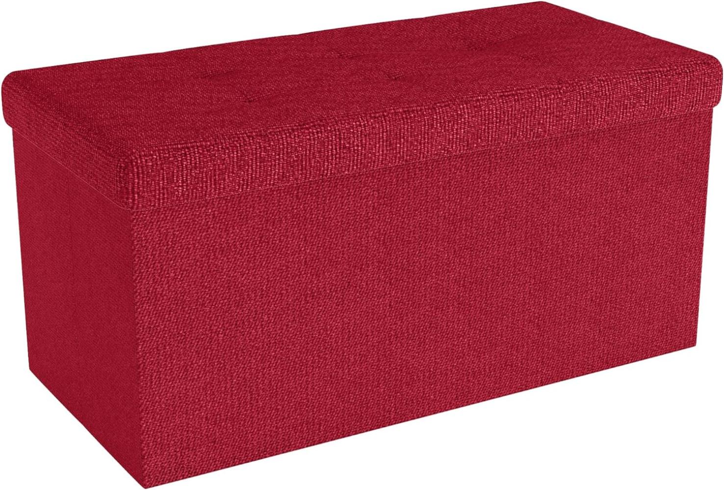 Intirilife Faltbare Sitzbank 76x38x38 cm in GRANAT ROT - Sitzwürfel mit Stauraum und Deckel aus Stoff mit Mulden - Sitzcube Fußablage Aufbewahrungsbox Truhe Sitzhocker Bild 1