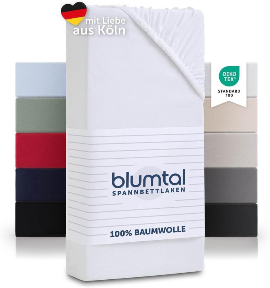 Blumtal® Baumwolle Spannbettlaken 150x200cm Basics Jersey im 2er Set - Bettbezug 150x200cm - Oeko-TEX zertifiziertes Spannbetttuch 150x200cm - Matratzenbezug 150x200- Leintuch 150x200- Weiß Bild 1