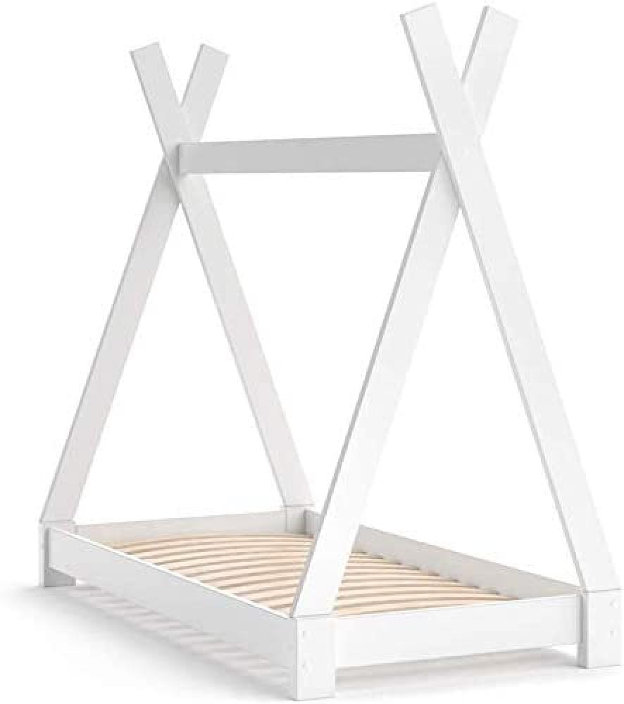 VITALISPA Kinderbett TIPI Indianer Bett Kinderhaus Holz Hausbett 70x140 cm Weiß Bild 1
