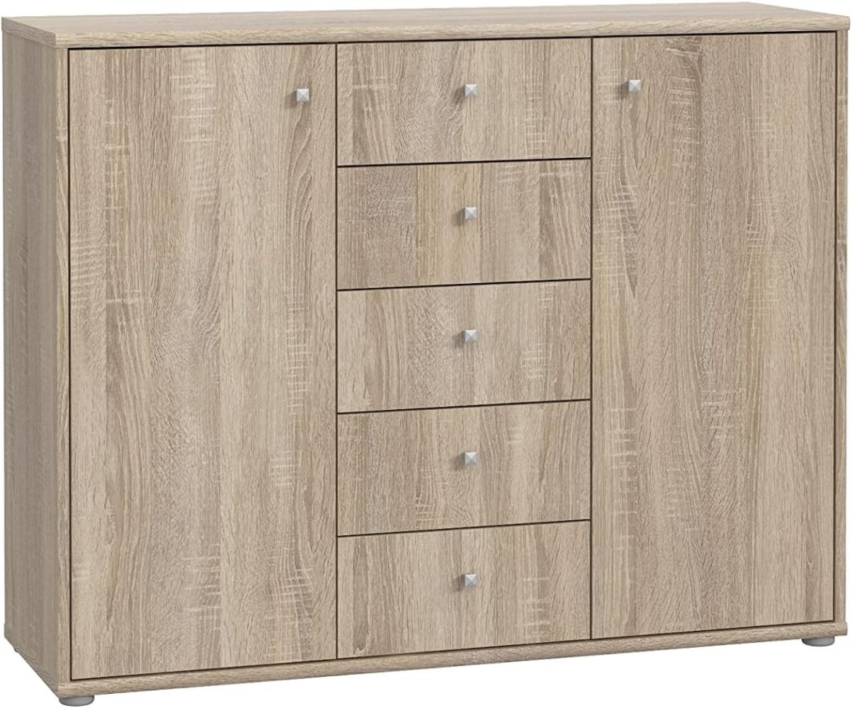 FORTE TEMPRA 2 Kommode mit 2 Türen und 5 Schubladen, Holzwerkstoff, Sonoma Eiche, 108. 8 x 85. 5 x 34. 8 cm Sonoma Eiche Dekor Bild 1