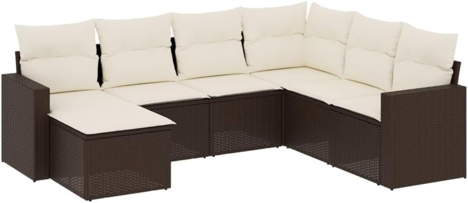 vidaXL 7-tlg. Garten-Sofagarnitur mit Kissen Braun Poly Rattan 3251640 Bild 1