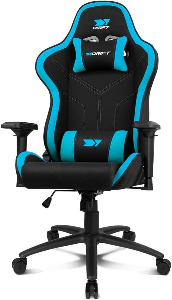 DRIFT GAMING Chair DR110 -DR110BL - Gaming Chair, hochdichter Stoff, 4D-Armlehnen, geräuscharme Rollen, Klasse 4 Kolben, Neigung, Nacken-/Lendenwirbelkissen, schwarz/blau Bild 1