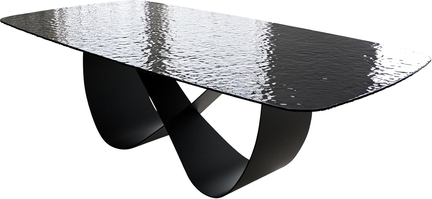 Esstisch Edge Boot 240x120 Reliefglas Rauchschwarz 3D-Design Infinity Metall Schwarz Bild 1