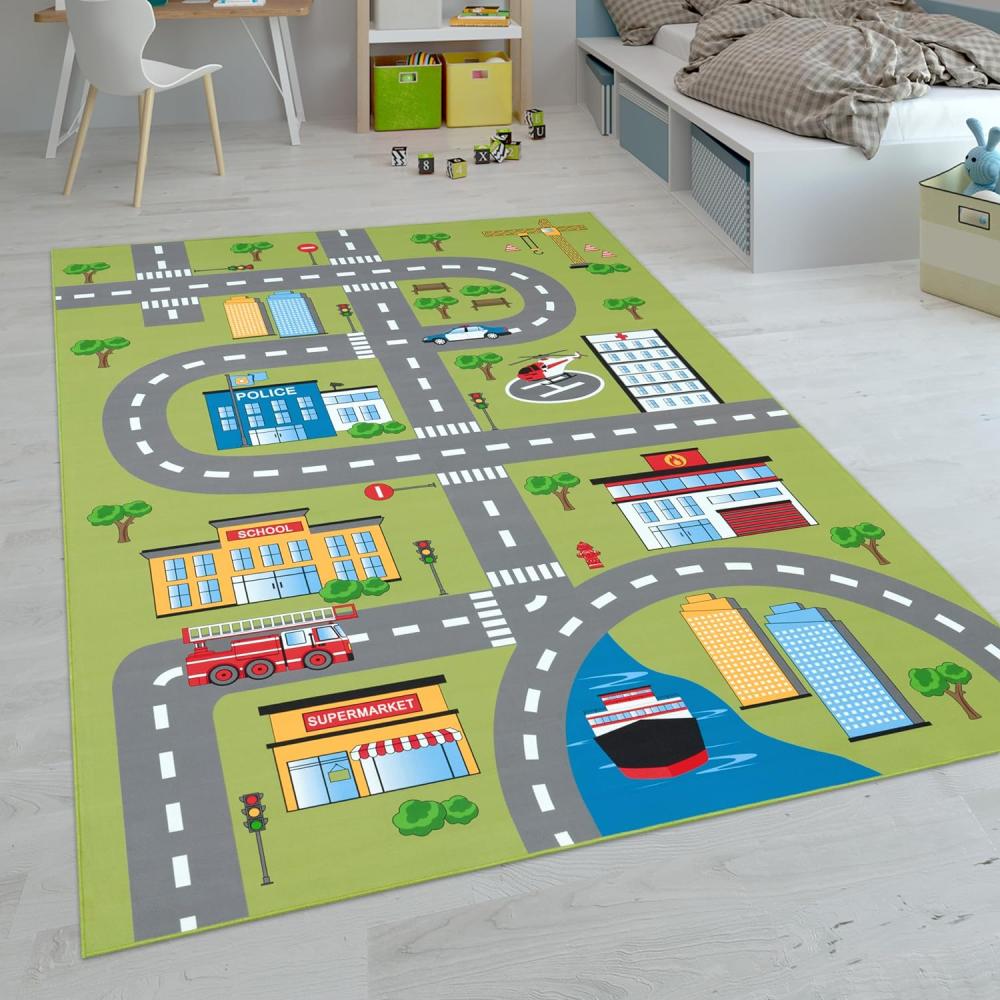 Paco Home Kinderteppich Teppich Kinderzimmer Spielteppich Junge Mädchen Modern rutschfest, Grösse:200x290 cm, Farbe:Grün 3 Bild 1