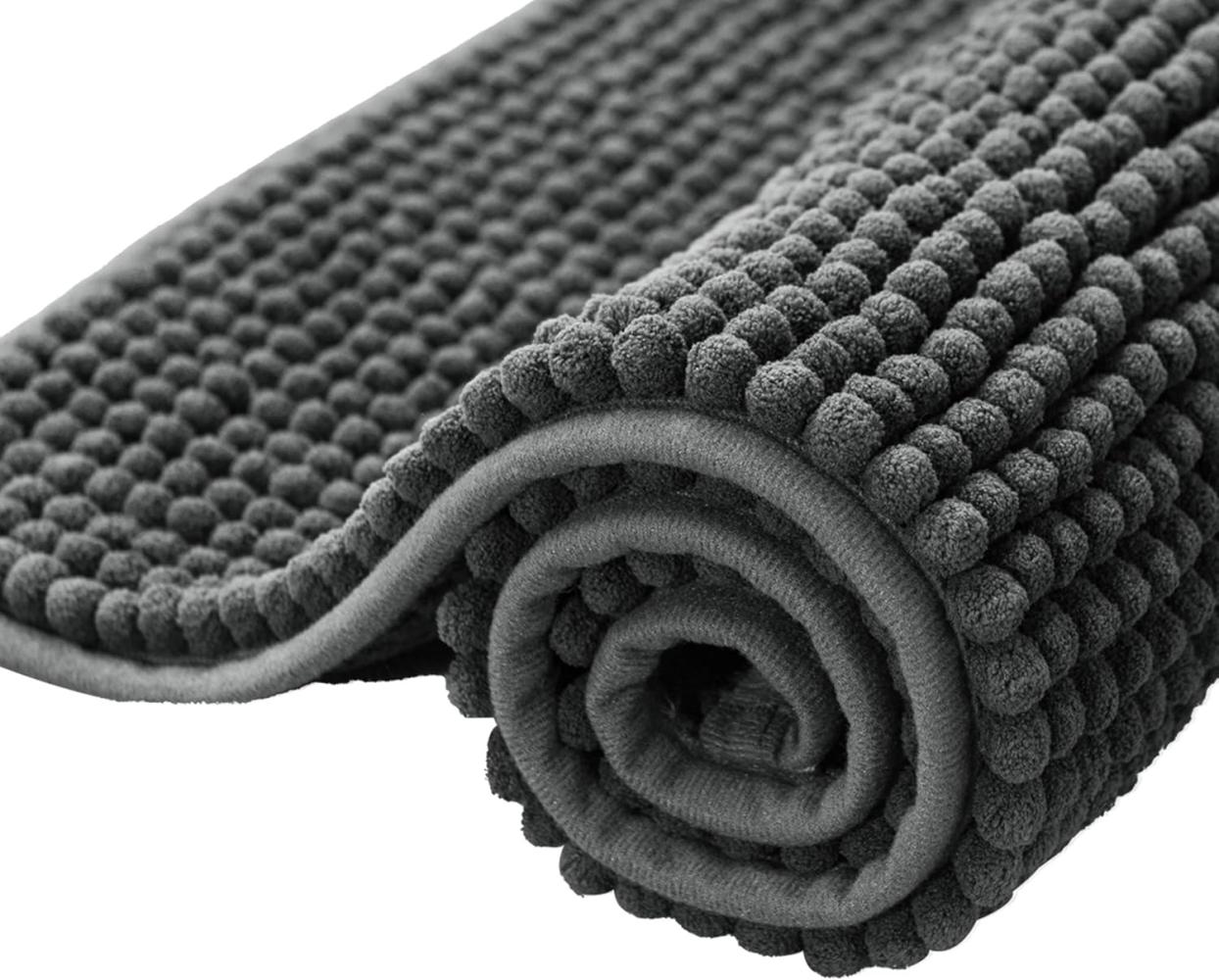 subrtex Badematte rutschfest Badezimmerteppich aus Chenille Saugfähig Badteppich weich Wasserabsorbierende Badvorleger für Badezimmer,Maschinenwaschbar(50 x 80 cm, grau) Bild 1