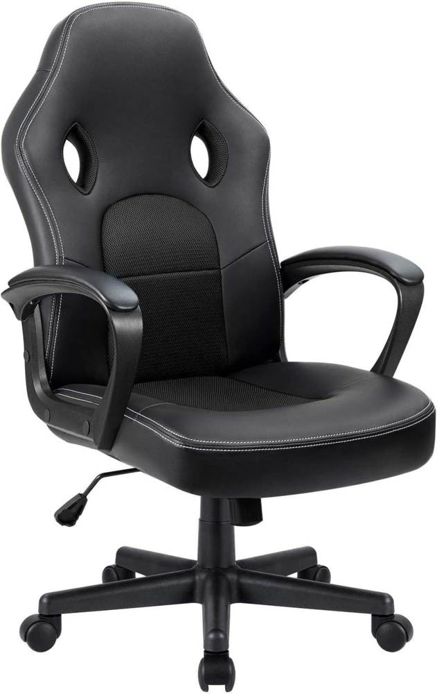 Devoko Schreibtischstuhl Gaming-Stuhl aus Leder, hohe Rückenlehne, ergonomisch, verstellbar, Drehstuhl, Computerstuhl, Schwarz, Load Capacity 130kg Bild 1