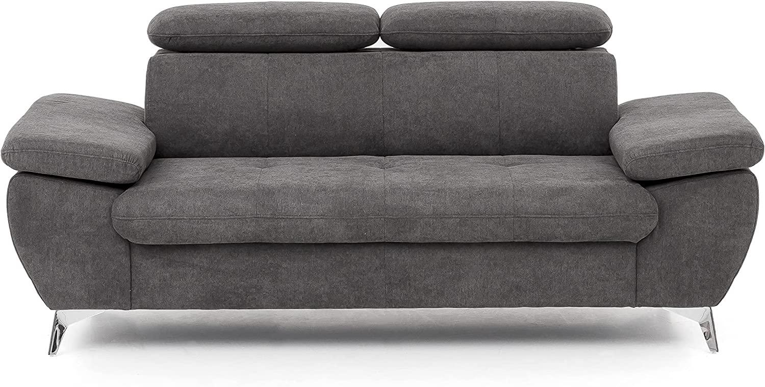 Mivano 2,5er-Sofa Gisele / Sofagarnitur mit Kopfteilverstellung und Armteilfunktion / 196 x 83 x 100 / Velours, Dunkelgrau Bild 1