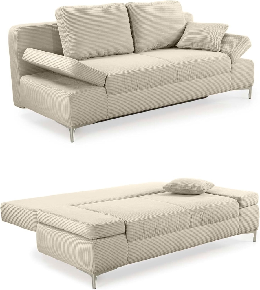 luma-home Schlafsofa 15203, mit Bettfunktion 202 cm breit, Federkern, Bettkasten, Armlehnen verstellbar, Cord Beige Grau Bild 1