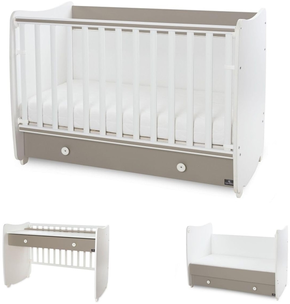 Lorelli Babybett Dream 60 x 120 cm umbaubar Schreibtisch Kinderbett Schaukelbett dunkelbraun weiß Bild 1