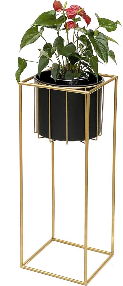 DanDiBo Blumenhocker mit Topf Metall Gold Schwarz Eckig L 70 cm Blumenständer 96035 Blumensäule Modern Pflanzenständer Pflanzenhocker Bild 1