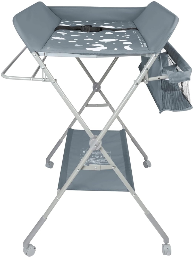 Baby Klappbarer Wickeltisch，Mobiler Wickeltisch mit Rollen und Wickelauflage,Wasserdicht und Höhenverstellbar，Baby Wickelkombi mit Ablagefächern-80 * 58 * 90 cm-dunkelgrau Bild 1