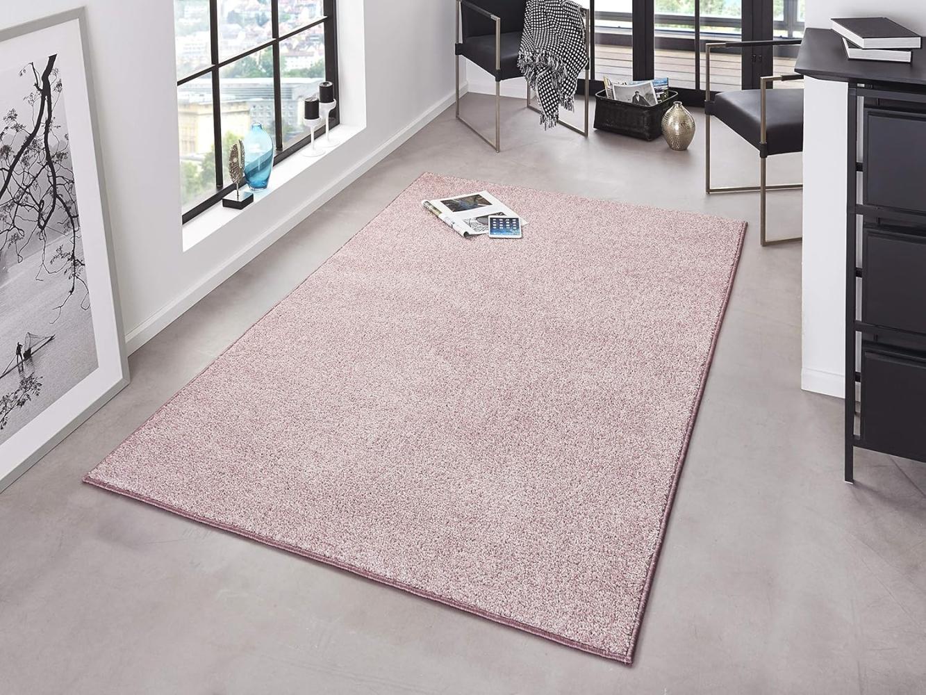 Kurzflor Teppich Pure Uni Flieder-Rosa - 80x150x1,3cm Bild 1