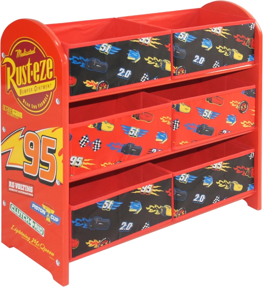 Disney Cars Lightning McQueen Spielzeug-Aufbewahrungseinheit, 6 Boxen für Schlafzimmer, aus Holzwerkstoff/Stoff/Metall, einfache Montage und Reinigung Bild 1