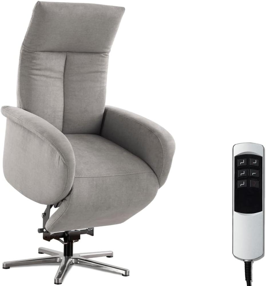 CAVADORE TV-Sessel Juba / Pflegeleichter Fernsehsessel mit Aufstehhilfe + elektrisch verstellbarer Relaxfunktion / 2 E-Motoren / 75 x 112 x 82 / Soft Clean Bezug, Silber Bild 1