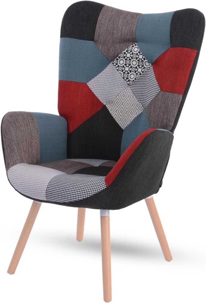 MEUBLE COSY Sessel Relaxsessel Lehnstühle Polstersessel Einzelsofa mit Holzbein Ohrensessel für Wohnzimmer Schlafzimmer Büro Vanity, Patchwork Bild 1