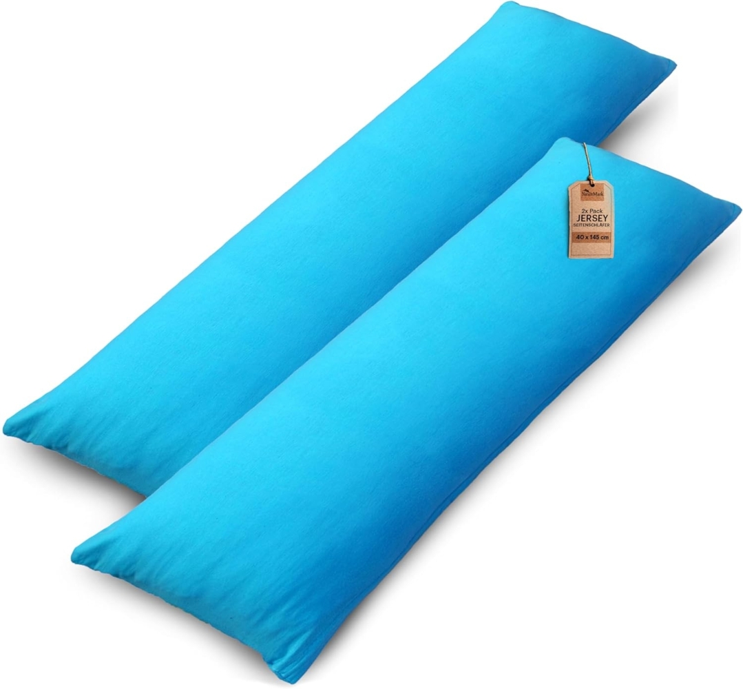 NatureMark 2er Pack Jersey Kissenbezug Kissenhülle Kissenbezüge Seitenschläferkissen Nackenkissen viele Größen und Farben ÖKO-TEX (40x145 cm (Seitenschläfer/Stillkissenbezug), Türkis) Bild 1