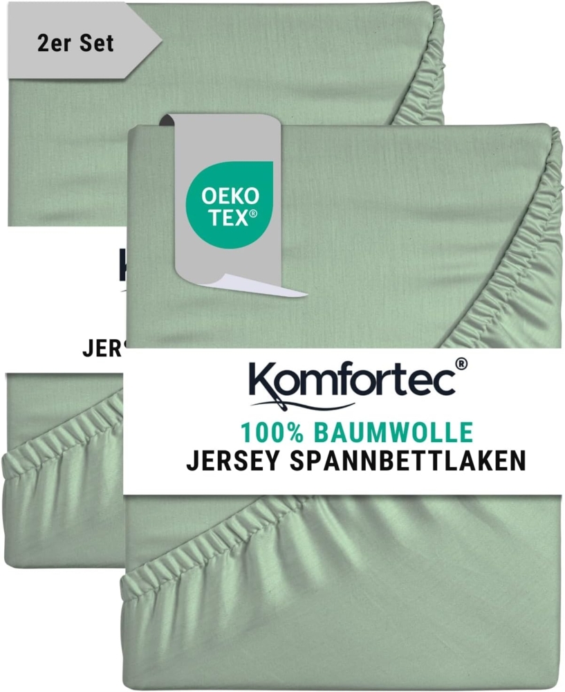 Komfortec 2er Pack Jersey Spannbettlaken 180x200 cm, 100% Baumwolle, Doppelpack Spannbettuch Bild 1