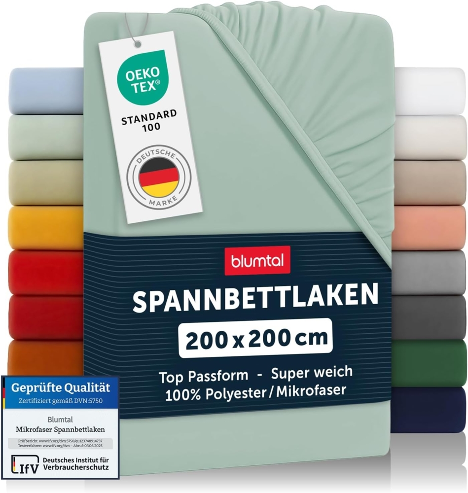 Blumtal® Spannbettlaken 200x200 cm aus Microfaser - Oekotex zertifiziertes Bettlaken 200x200 cm - Spannbetttuch 200x200 cm/Leintuch 200x200 cm - Bettbezug 200x200 cm - Bettbezug -Summer Green - Grün Bild 1