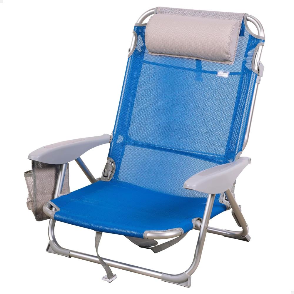 Aktive 62609 Strandklappstuhl mit Kissen, Liegestuhl, 4 Positionen, 62 x 62 x 76 cm, Sitzhöhe 20 cm, Tragegriff, Seitentasche, Blau, Aktive Beach Bild 1