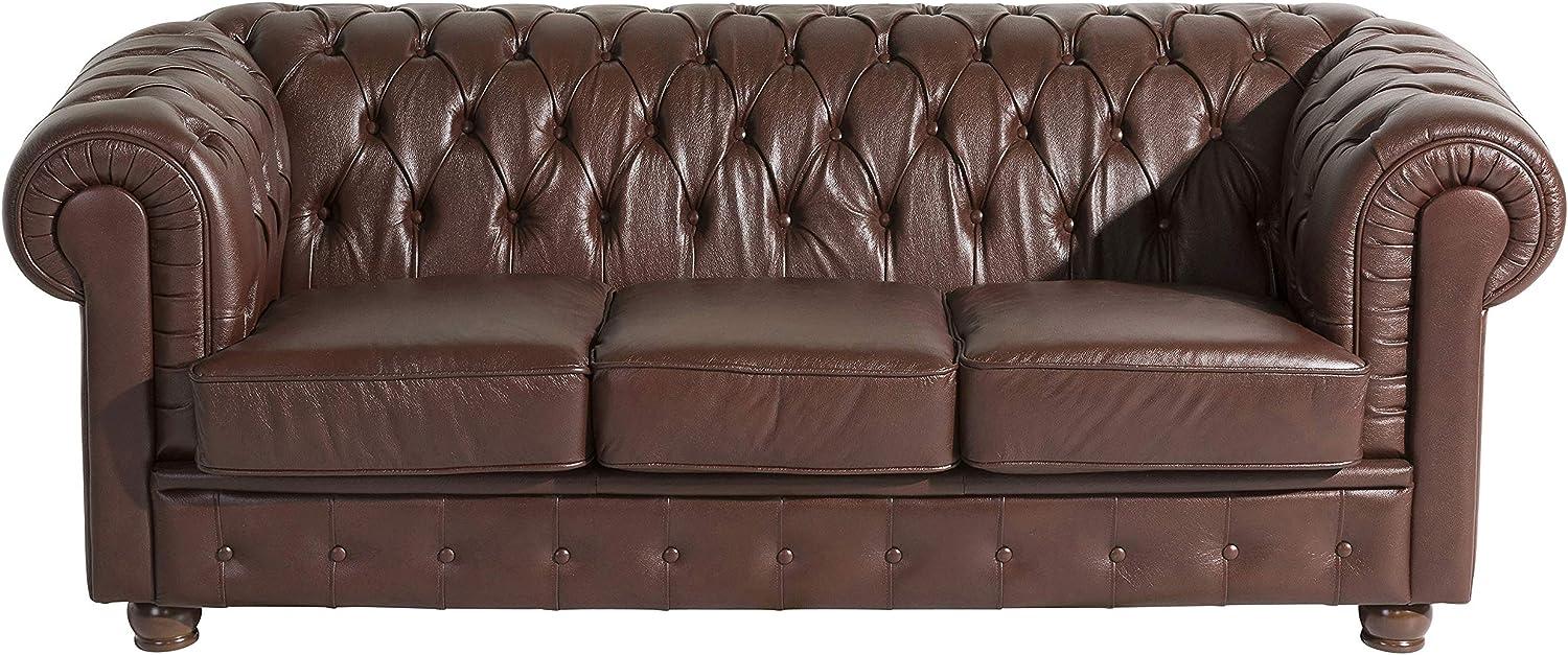 Bridgeport Sofa 3-Sitzer Wischleder Braun Buche Nussbaumfarben Bild 1